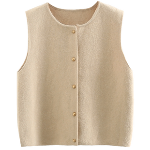 温柔系单排扣针织马甲女2026春装新款胖妹妹气质小金扣毛衣背心女