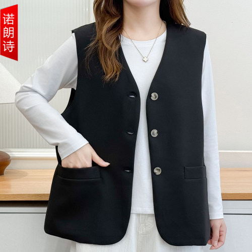 大码气质黑色西装马甲无袖外套女