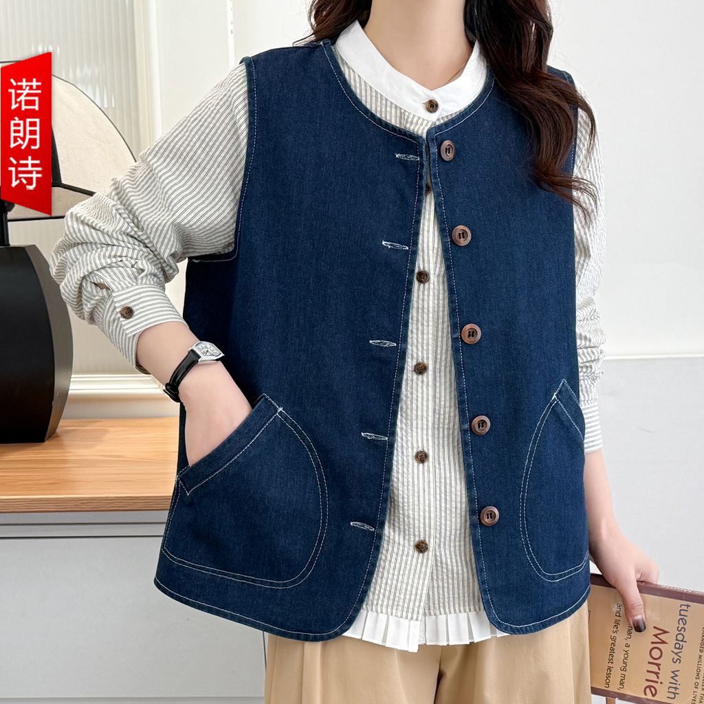 胖mm复古外搭牛仔马甲通勤韩版潮