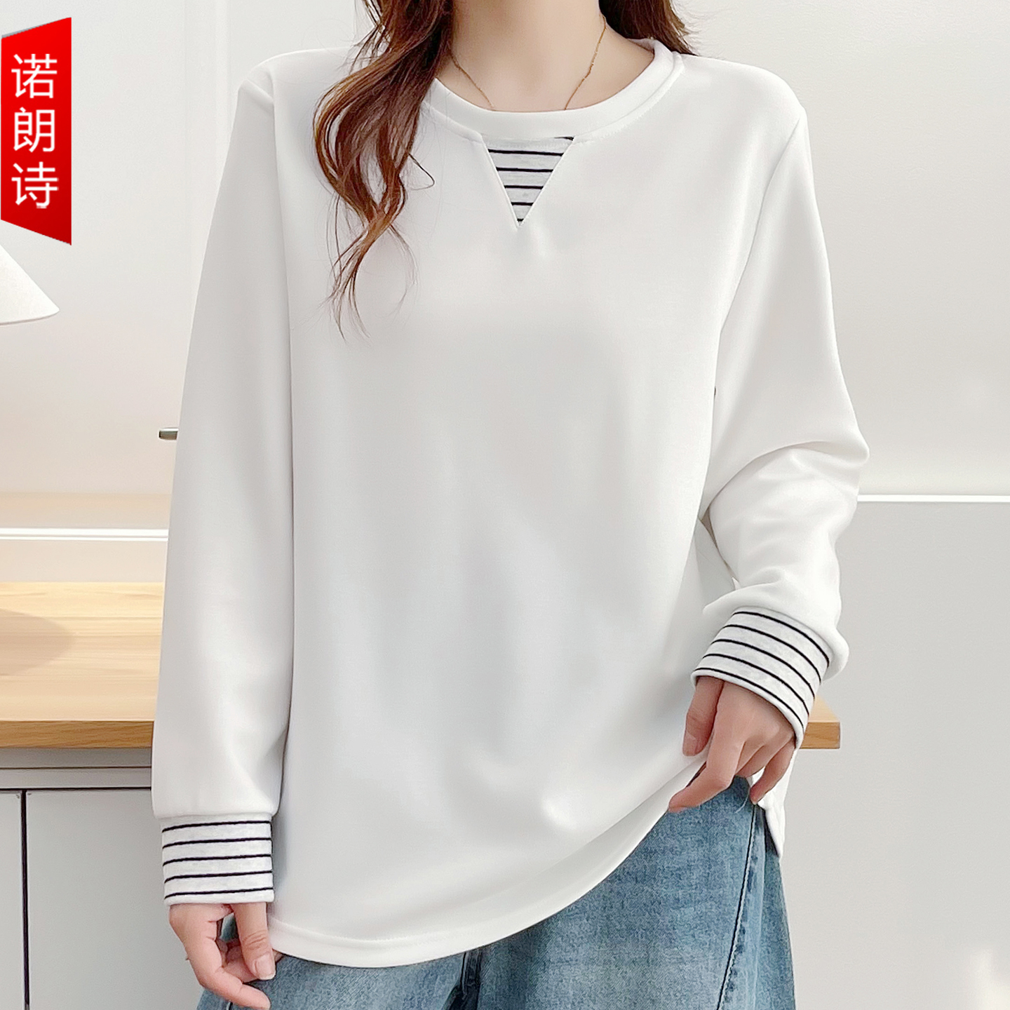 大码女装拼接假两件时尚卫衣上衣