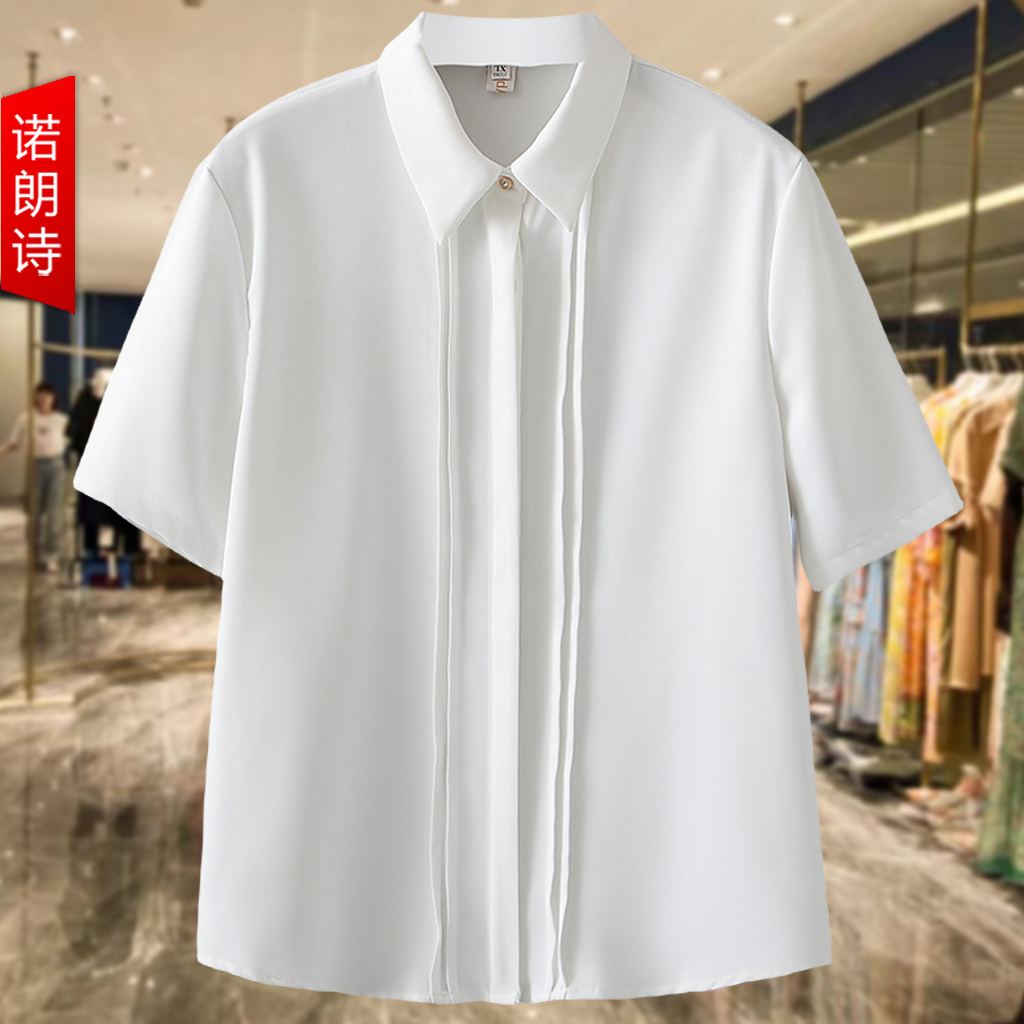 大码设计感白色短袖衬衫夏
