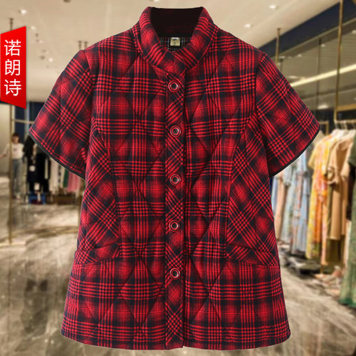 大码女装加厚保暖短袖棉袄中老年