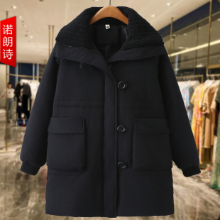 胖mm洋气显瘦棉服 冬季 设计感中长款 毛毛领大口袋棉衣漂亮百搭女装