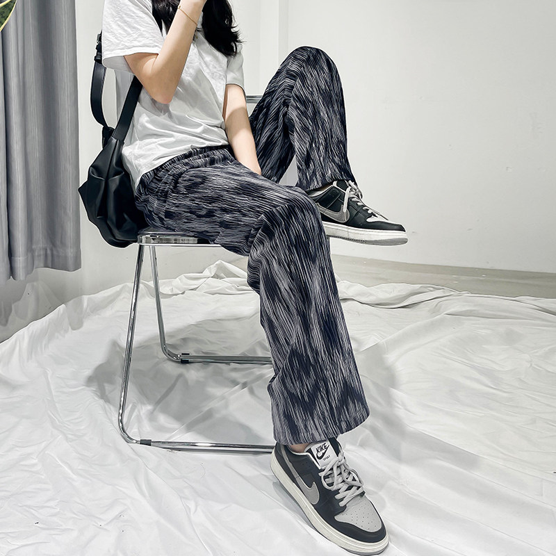 扎染阔腿裤女夏季高腰垂感直筒长裤小个子宽松拖地裤子高街ins潮