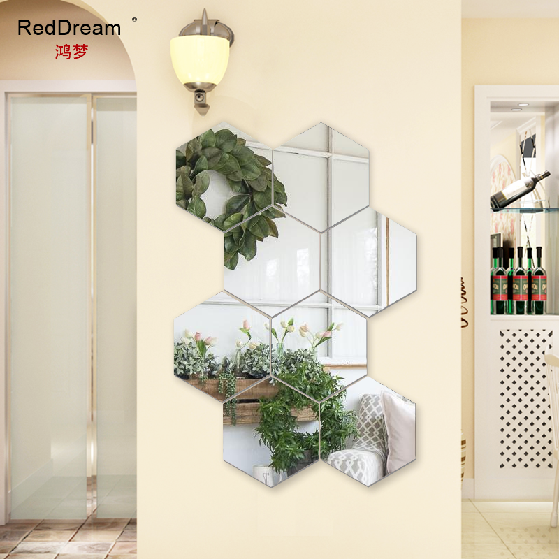 六边形装饰六角镜子贴自粘创意玄关卫生间背景墙亚克力镜面墙贴纸