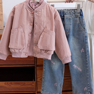 女童秋季韩版粉色棒球服外套2026新款儿童洋气时髦休闲百搭上衣