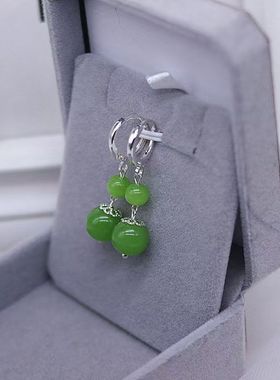 绿色耳坠925银豆豆耳钩新款保色防敏耳扣原创复古宫廷纯手工超仙