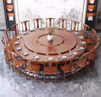 酒店电动大圆桌新中式实木餐桌椅组合饭店餐厅会所包厢15人20人桌