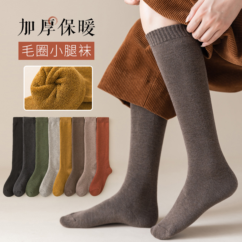 女小腿袜子纯色高筒棉袜长筒袜
