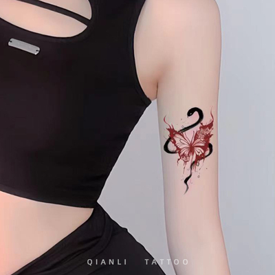 蛇缠蝴蝶彩色纹身贴防水防汗