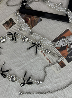 法式珍珠蕾丝腰带女装饰配裙子毛衣时尚y2k水钻腰链配饰2025新款