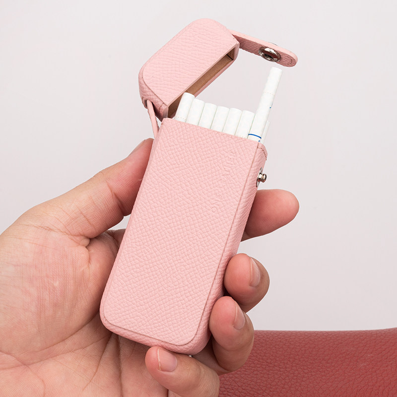 一皮oneleather 烟盒女款细支专用南京爱喜香咽盒超薄烟壳粉色