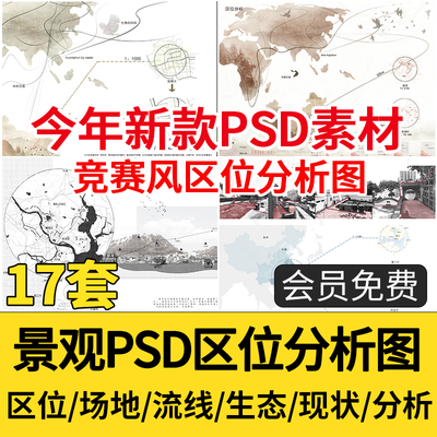 超新竞赛拼贴风PSD分析图合集 地理区位流线园林景观规划素材