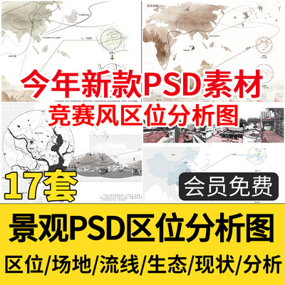 超新竞赛拼贴风PSD分析图合集 地理区位流线园林景观规划素材