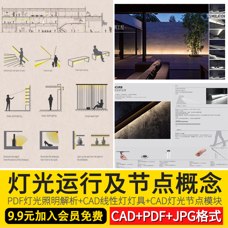 灯光场景运用安装节点模块概念图JPG PDF照明解析线性灯具CAD图纸 商务/设计服务 设计素材/源文件 原图主图