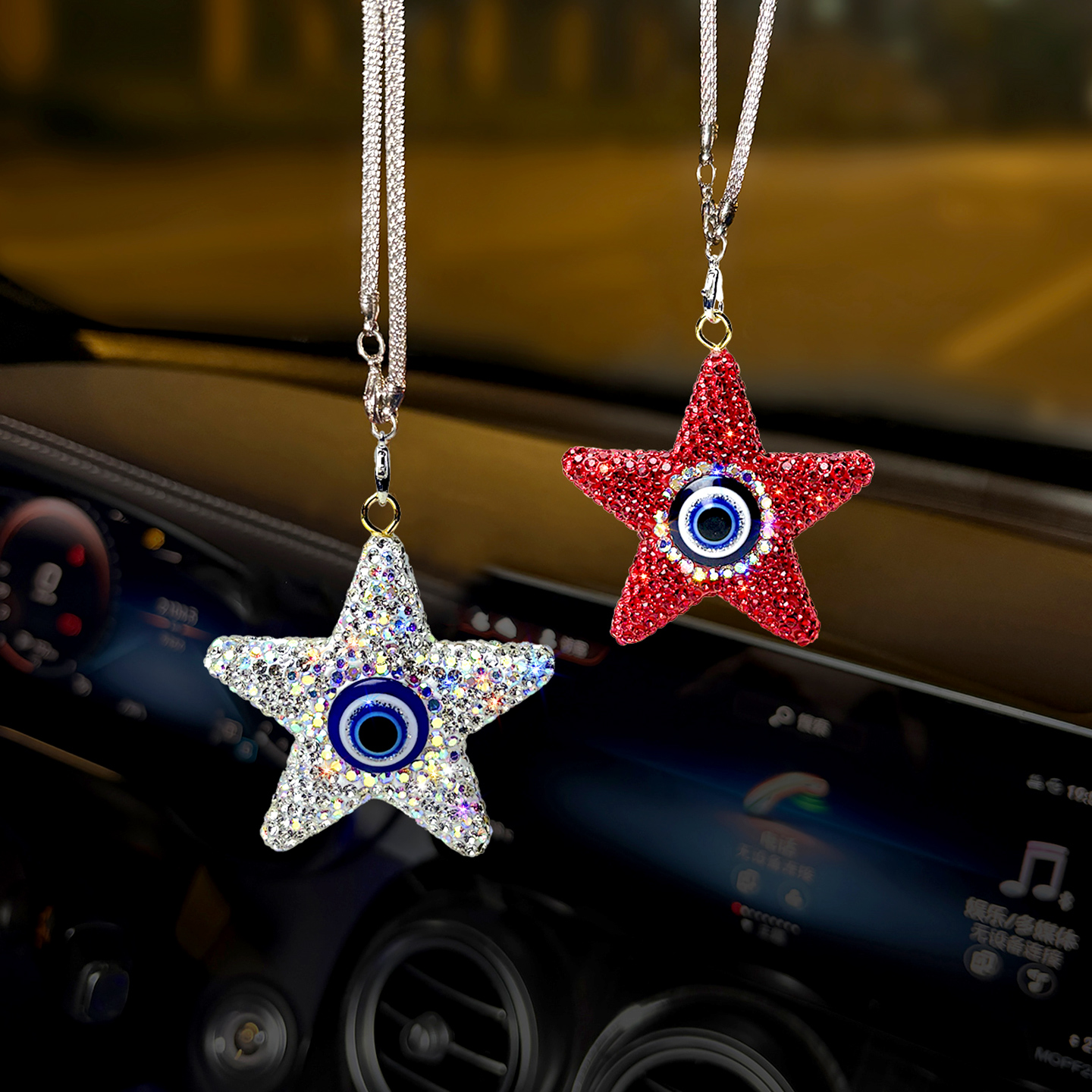 车载挂件创意镶钻恶魔之眼五角星