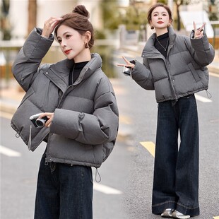 灰色立领短款羽绒服女2026冬季显瘦中老年加厚面包服修身外套宽松