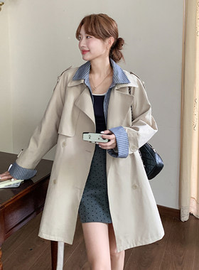 好看2026紧身简约风衣女中长款双排扣卡其色长袖外套特别法式直筒