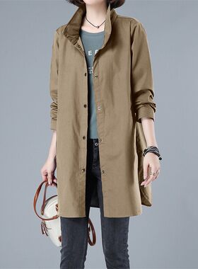 通勤卡其中长风衣女单排扣显瘦