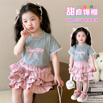 夏季女童韩版蝴蝶结蛋糕裙套装