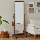 黑胡桃木可移动穿衣镜家用可调节落地全身镜卧室简约旋转试衣镜
