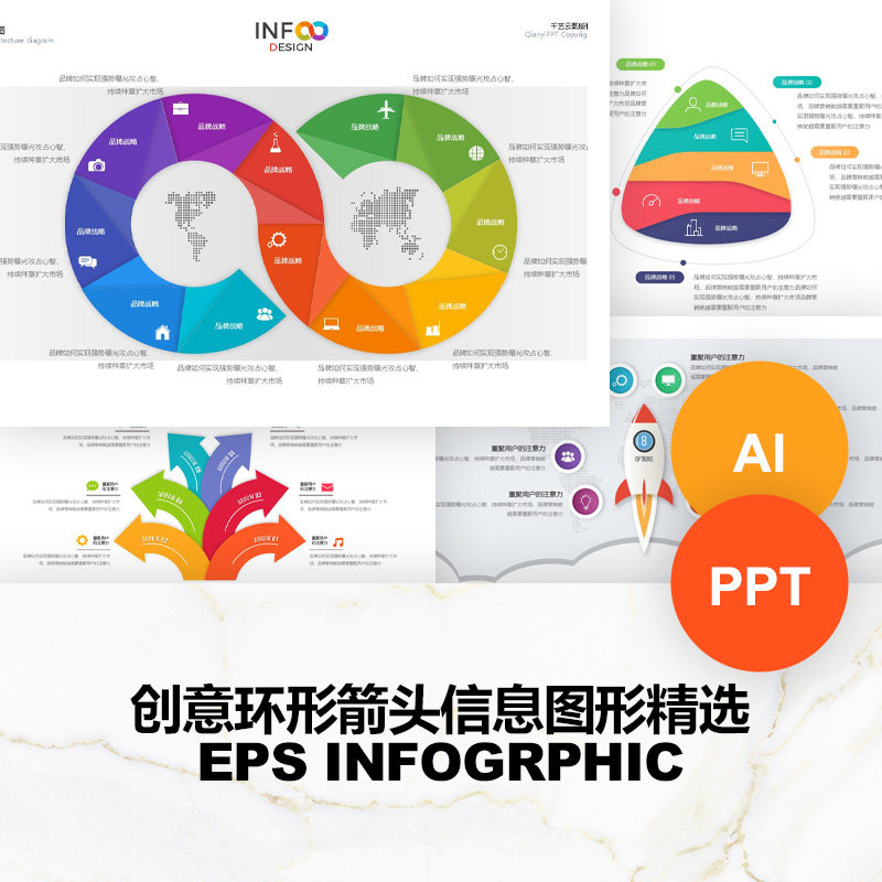 环形箭头状步骤流程图可编辑图形AI素材PPT模板