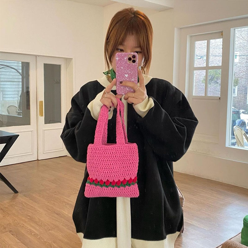 里洛家编织小方包韩版手工钩针纯色郁金香手拎包包女海边手提包,箱包皮具/热销女包/男包,通用款女包,淘宝优惠券,粉丝福利购,淘宝优惠卷