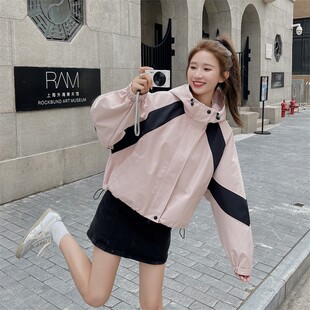 撞色连帽短外套女2025新款 宽松休闲夹克小个子冲锋衣