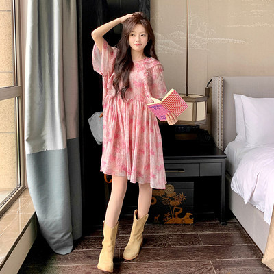现货 2026年夏装新款粉色印花连衣裙 XW6987 P115 K178