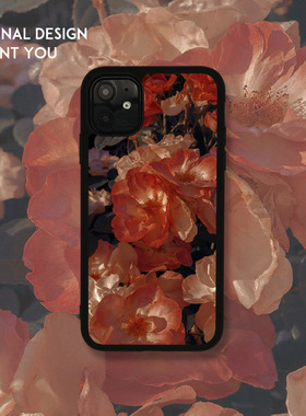 波霸年糕iPhone14promax手机壳15硅胶12mini复古花朵ins风12浪漫玫瑰11黑色油画适用xsmax适用华为mate40p50