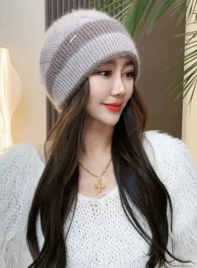 帽子女冬季2024新款时尚洋气针织毛线帽加绒保暖护耳百搭显脸小潮