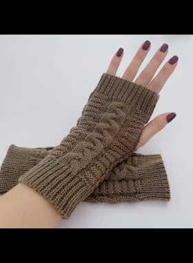 秋冬新款针织毛线半指手套时尚保暖露指加厚防寒男女通用学生写字