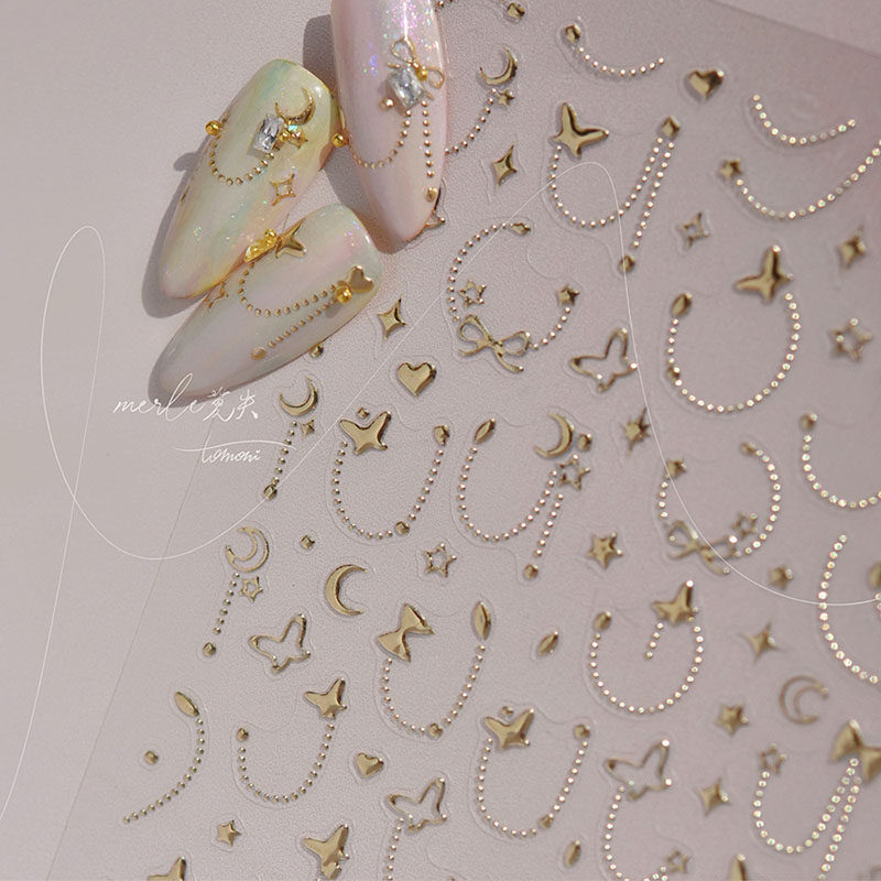 星月链条蝴蝶美甲贴纸tomoni装饰