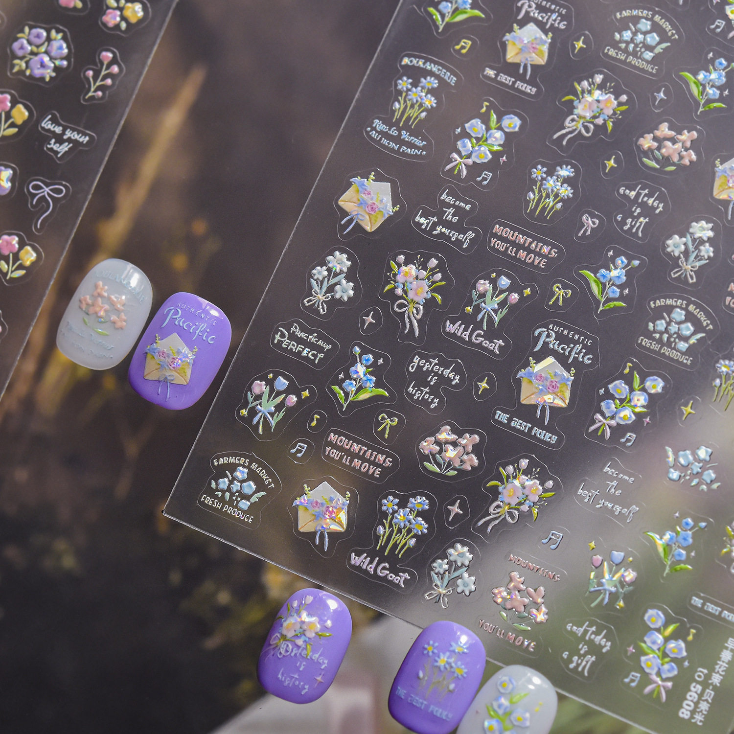 贝壳光早春花束美甲贴纸2026新款浮雕3d立体清新花朵指甲贴纸饰品