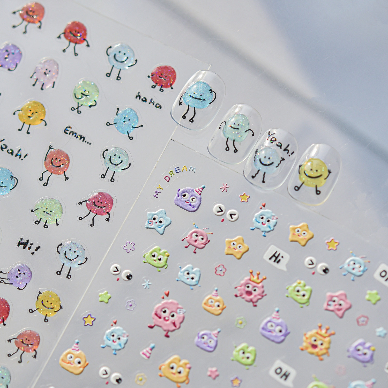 果冻快乐糖豆美甲贴纸2026新款浮雕3d立体可爱小煤球指甲贴纸饰品