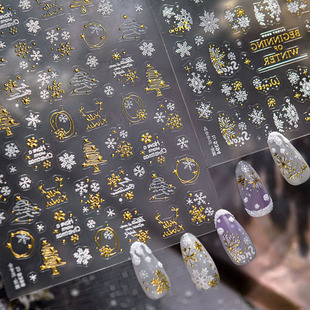 饰品 立体5d网红ins指甲贴纸装 烫金圣诞树雪花美甲贴纸新款 浮雕3d