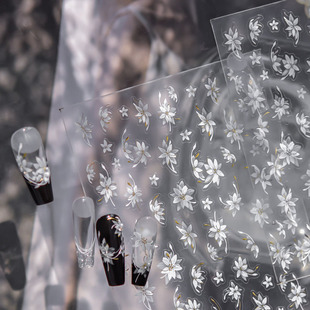 饰品 超薄透色花卉指甲贴纸装 烫金半透花美甲贴纸新款 网红ins日系