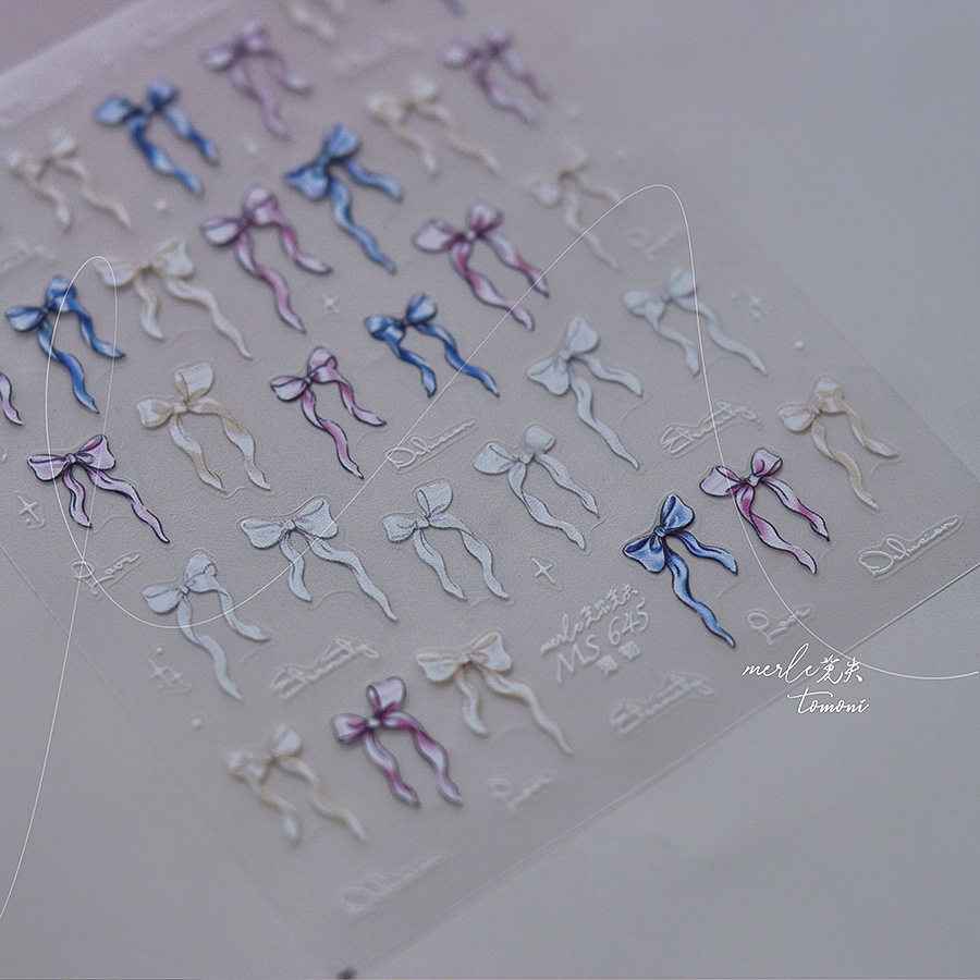 彩色大蝴蝶结美甲贴纸tomoni薄韧日系可爱网红飘带指甲贴纸装饰品