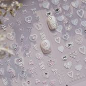 晶钻爱心蕾丝蝴蝶结美甲贴纸浮雕5d新款 3d立体网红指甲贴纸装 饰品