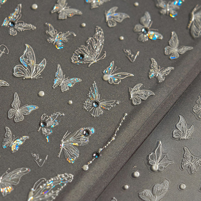 晶钻白色幻蝴蝶美甲贴tomoni装饰