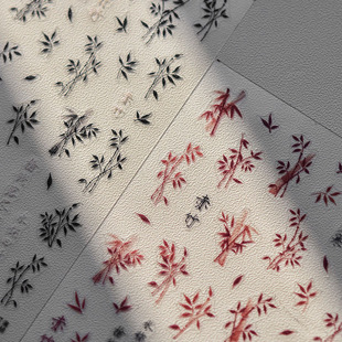 国风竹子美甲贴纸tomoni薄韧背胶复古水墨中国风指甲贴纸美甲饰品