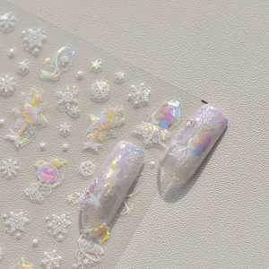 贝壳光雪花芭蕾舞蹈美甲贴纸tomoni浮雕5d指甲贴纸日系美甲装饰品