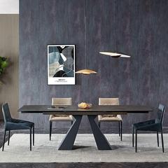 意式极简长方形多功能岩板餐桌现代家用伸缩折叠餐桌椅组合拉伸桌