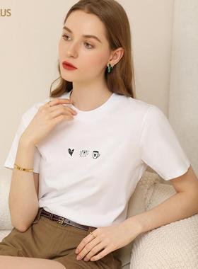 cotton cartoon round T-shirt for slim white top women