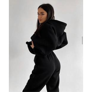 winter zipper solid sweatpants outfits jogging sets warm