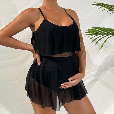 Solid color loose belly-covering maternity swimsuit ladies