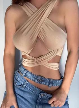 springsummer  new womens solid sexy wrap strap crop unique