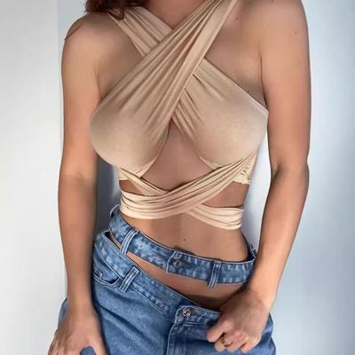 springsummer  new womens solid sexy wrap strap crop unique