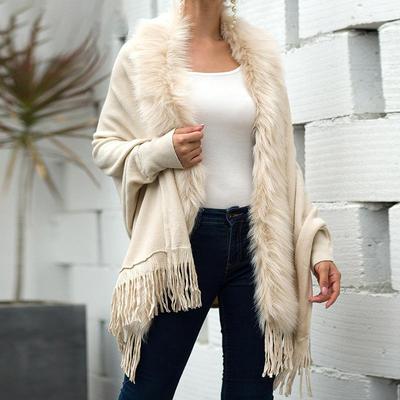 Sweater Cardigan Color Solid Cape Collar Fur Shawl Cape