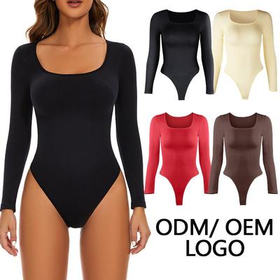 Seamless ribbed square neck waist button-down bodysuit